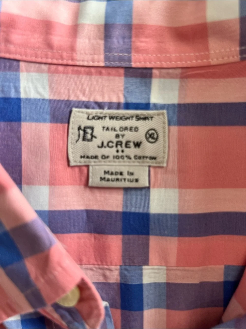 J Crew Men's Pink & Blue Plaid Cotton Poplin Button-Down Shirt Size XL